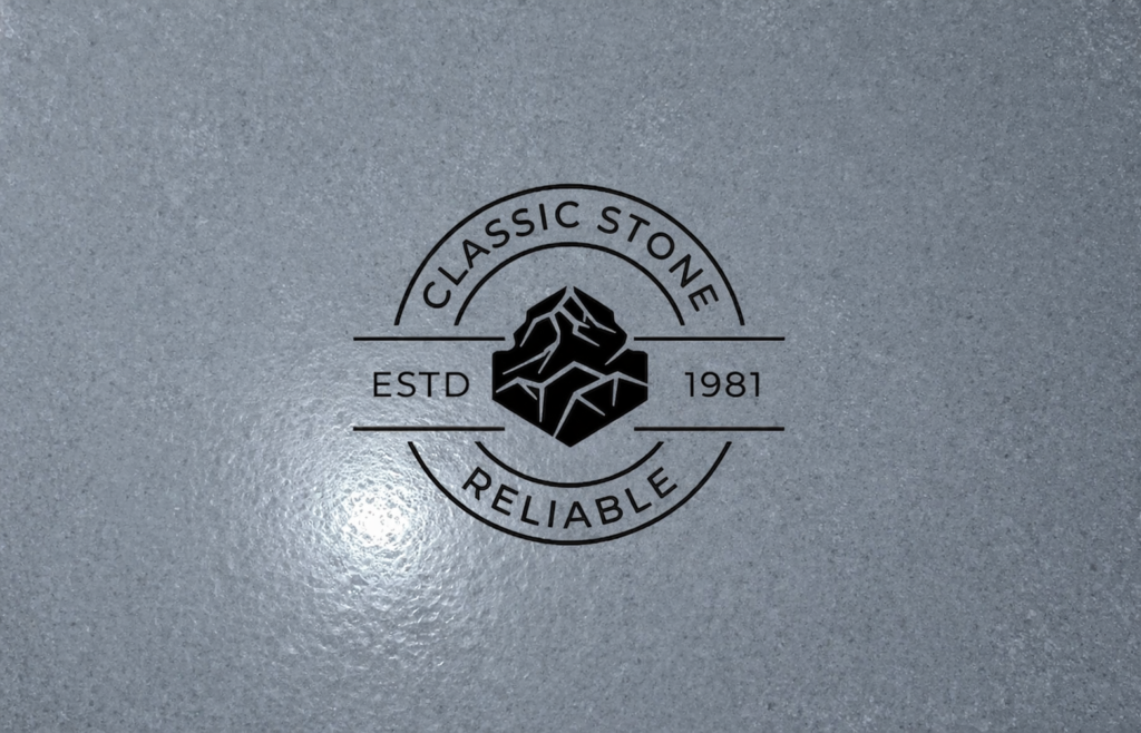 classic stone logo on textured surface